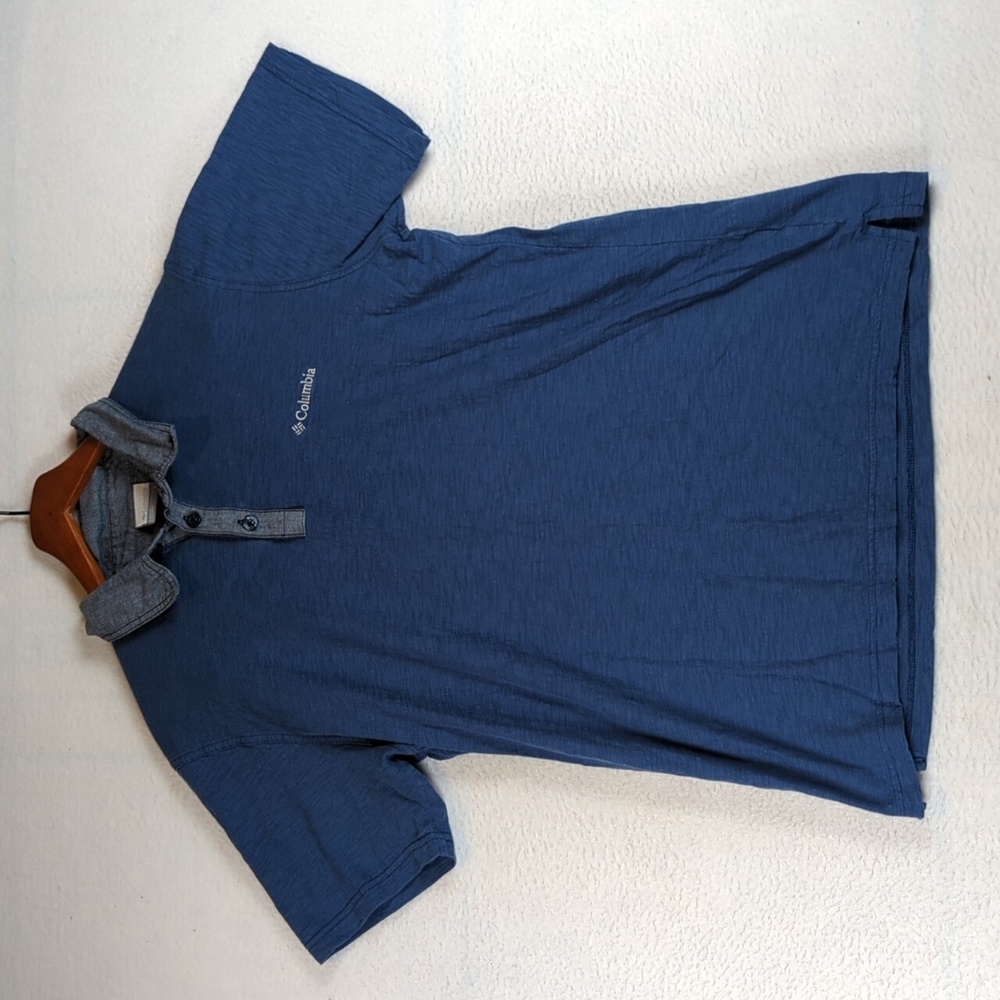 Columbia Blue Casual Fit Men's Cotton Polo Shirt L